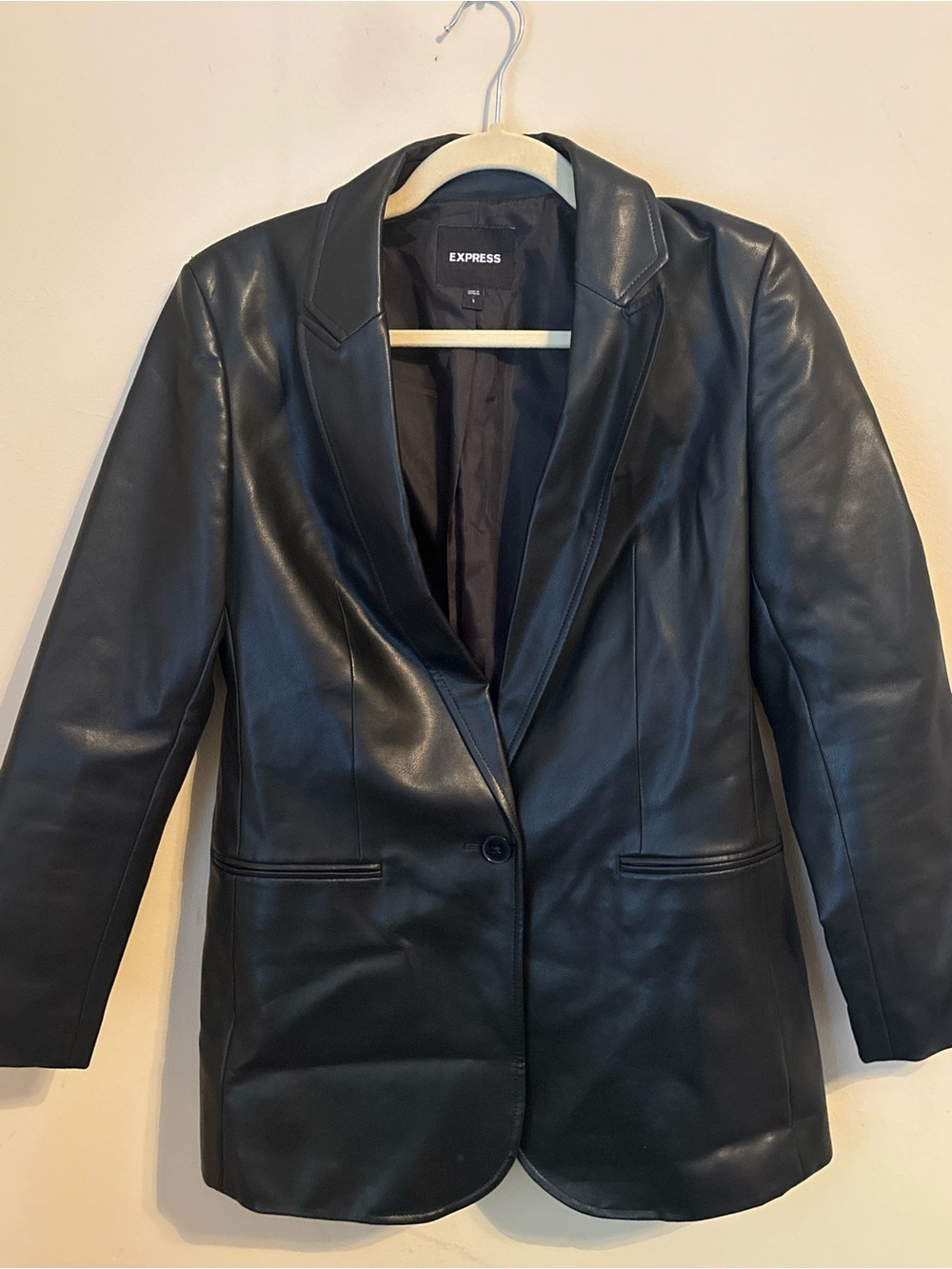 Express Black Faux Leather Single-Button Blazer